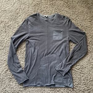 Cotton Citizen Men's Long Sleeve Pocket Crewneck Shirt distressed gray sz S